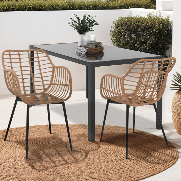 Sillas de comedor efecto ratán con patas de metal negro - VERANO | ID Market Sillas de comedor efecto ratán con patas de metal negro - VERANO | ID Market