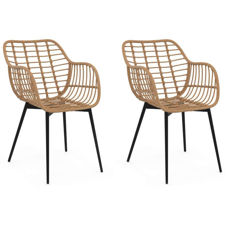 Sillas de comedor efecto ratán con patas de metal negro - VERANO | ID Market Sillas de comedor efecto ratán con patas de metal negro - VERANO | ID Market