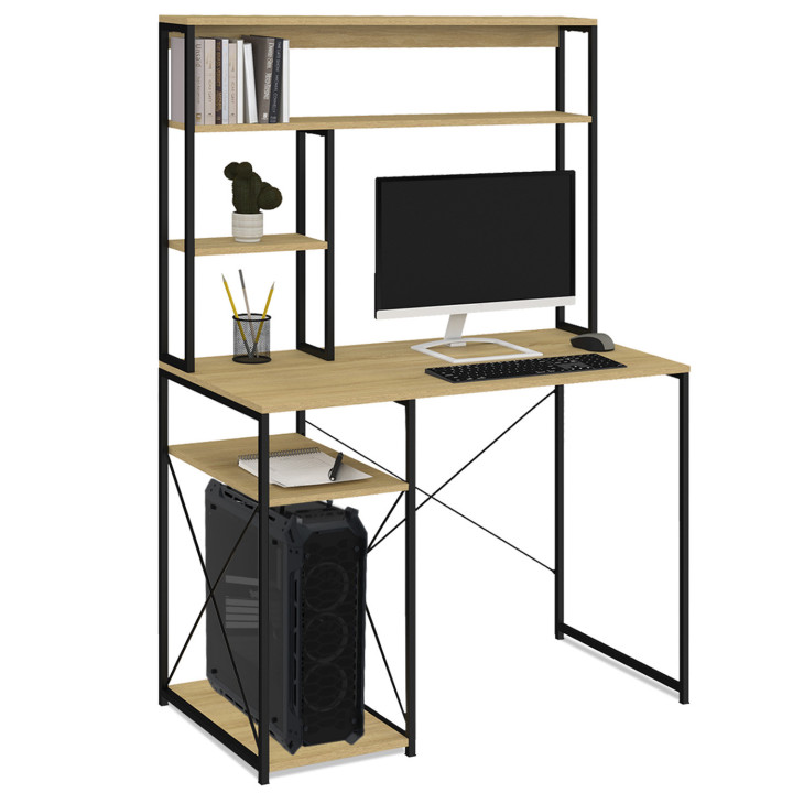 Bureau avec étagères de rangement DETROIT design industriel