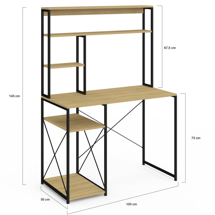 Bureau avec étagères de rangement DETROIT design industriel