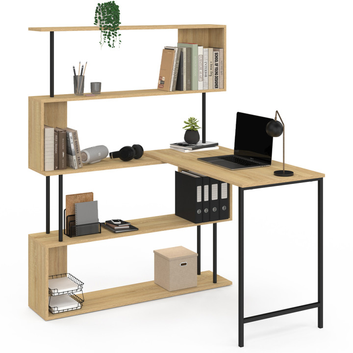 Bureau d'angle bibliothèque rotatif 180° DETROIT forme S design industriel