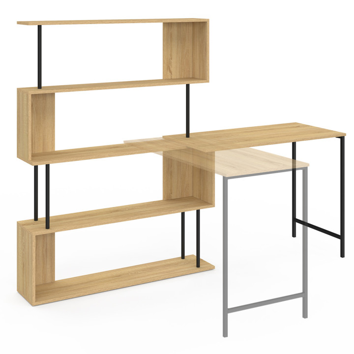 Bureau d'angle bibliothèque rotatif 180° DETROIT forme S design industriel