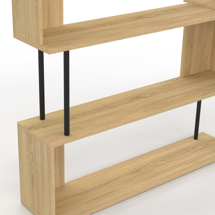 Escritorio esquinero con librería giratoria 180°, forma S industrial - DETROIT | ID Market