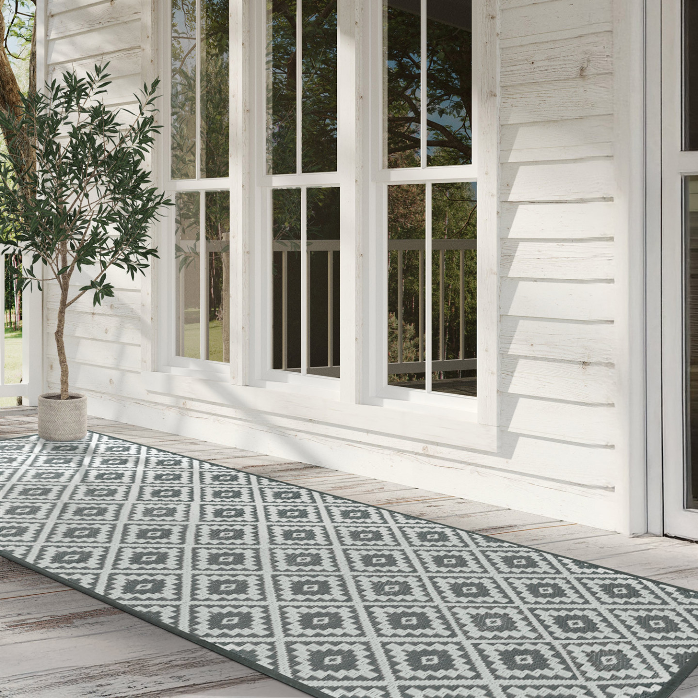 IDMarket Tapis Extérieur Bahamas Gris 270 X 370 Cm - Tapis Terrasse Résistant Anti-UV