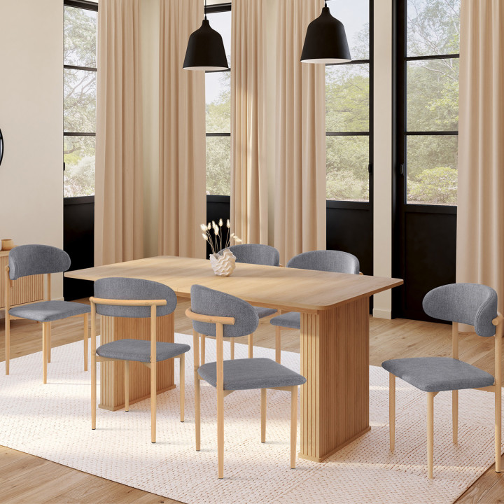 Lot de 6 chaises scandinaves CELESTINE en tissu gris chiné design écolier pour salle à manger
