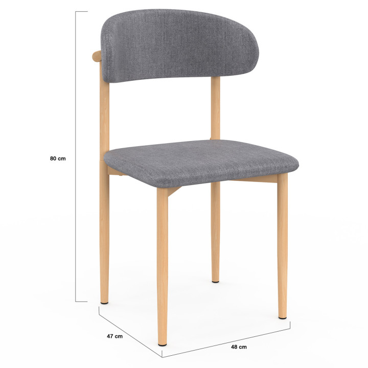 Lot de 6 chaises scandinaves en tissu gris clair effet chiné - CELESTINE |ID Market