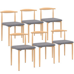 16757 - 6 stoelen van imitatiehout en lichtgrijze stof Set van 6 stoelen van imitatiehout en lichtgrijze stof - NOE |ID Market