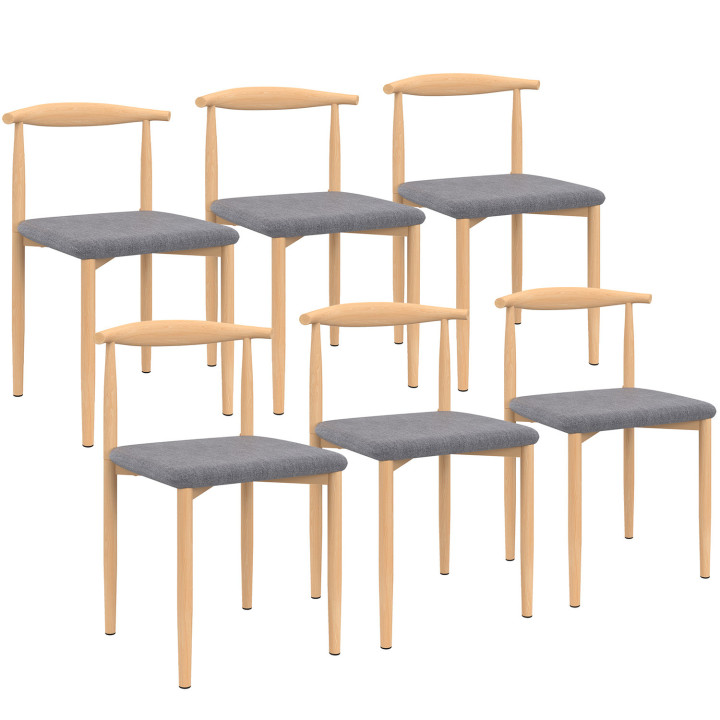 Set van 6 stoelen van imitatiehout en lichtgrijze stof - NOE |ID Market