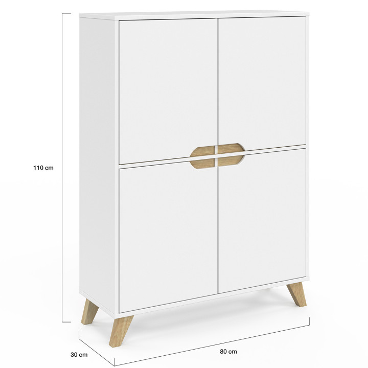 Meuble de rangement scandinave blanc avec 4 portes - HELSINKI | ID Market