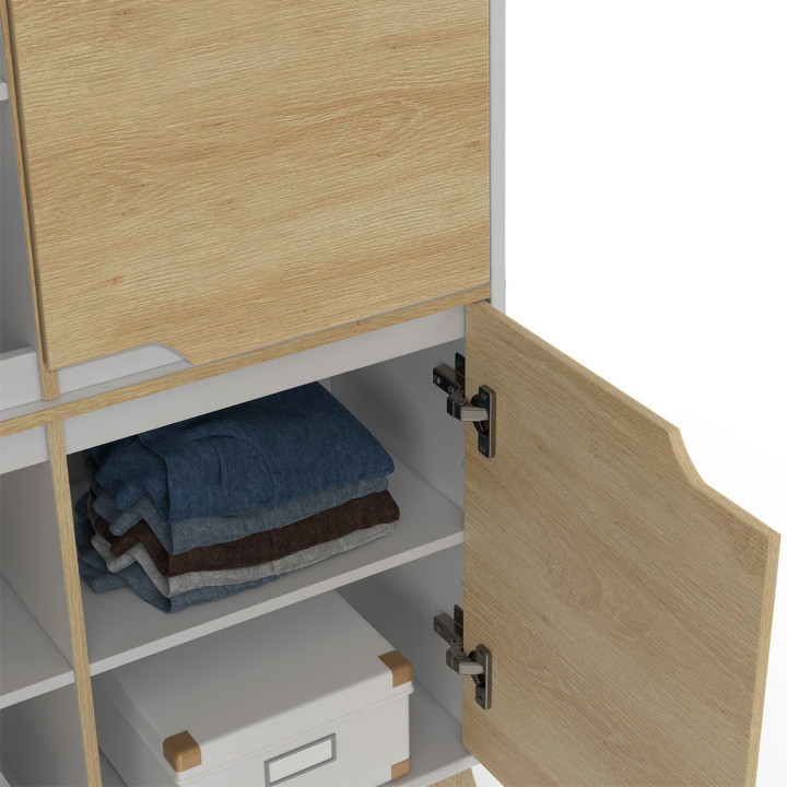 Meuble de rangement 4 portes HELSINKI scandinave blanc et bois