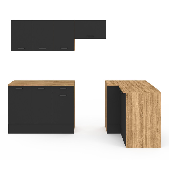 Cocina rinconera completa en madera y negro 400 cm - SUBTIL | ID Market Cocina rinconera completa en madera y negro 400 cm - SUBTIL | ID Market
