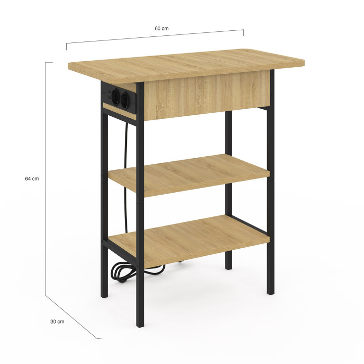 Tavolino / comodino di design industriale con presa di corrente - DETROIT | ID Market