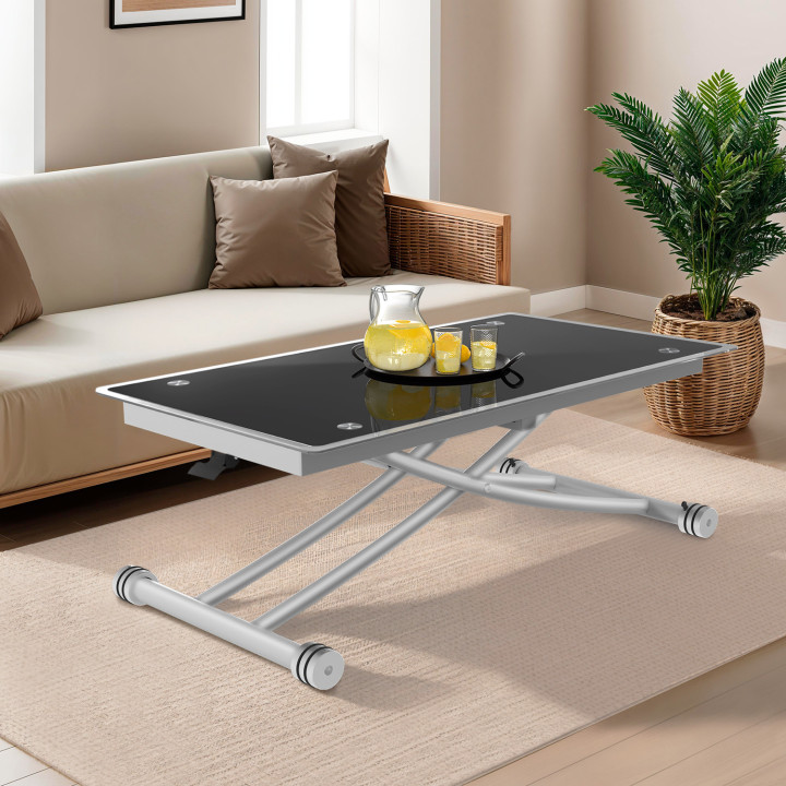 Table basse relevable en table à manger verre trempé - URBANA |ID Market Table basse relevable en table à manger verre trempé - URBANA |ID Market