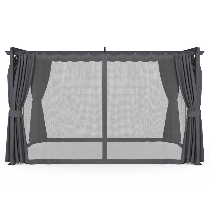 Insectenhor pergola met oprolbaar dak en 4 grijze gordijnen 3x4 M | ID Market