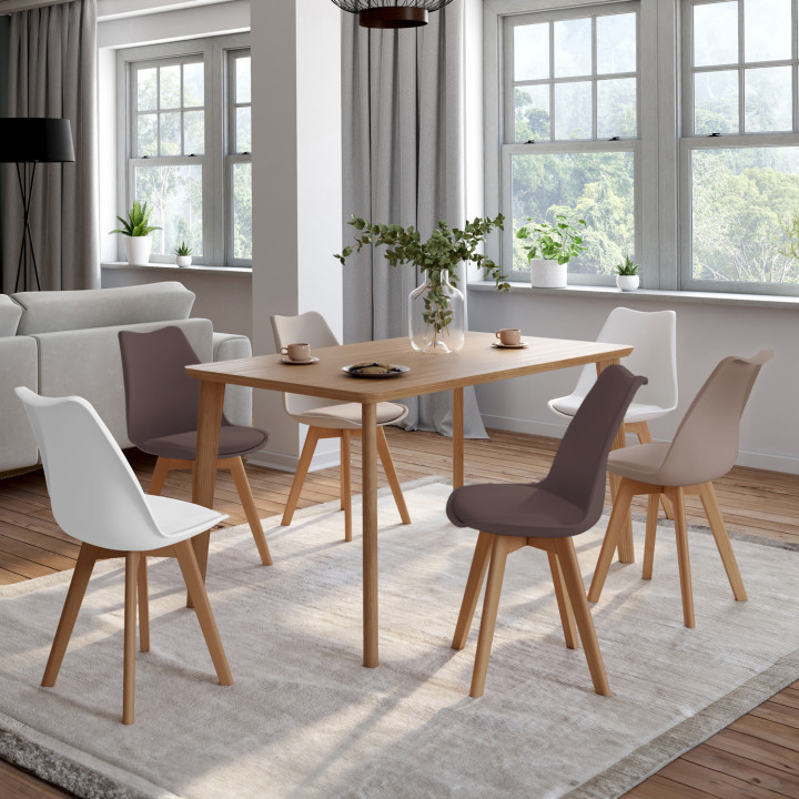 6 sillas escandinavas en mezcla de color topo, beige y blanco - SARA | ID Market