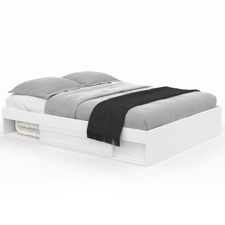 Bedframe 160x200cm met opbergruimte en witte lattenbodem - SALEM | ID Market