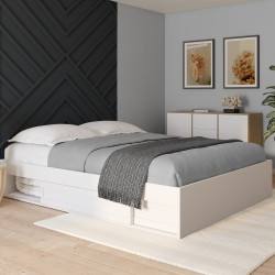 Bedframe 160x200cm met opbergruimte en witte lattenbodem - SALEM | ID Market