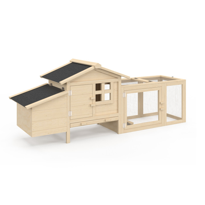 Gallinero para 2 gallinas con corral y caja nido de madera sobre pilotes