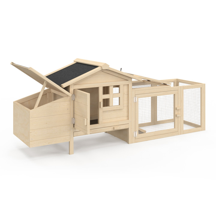 Gallinero para 2 gallinas con corral y caja nido de madera sobre pilotes