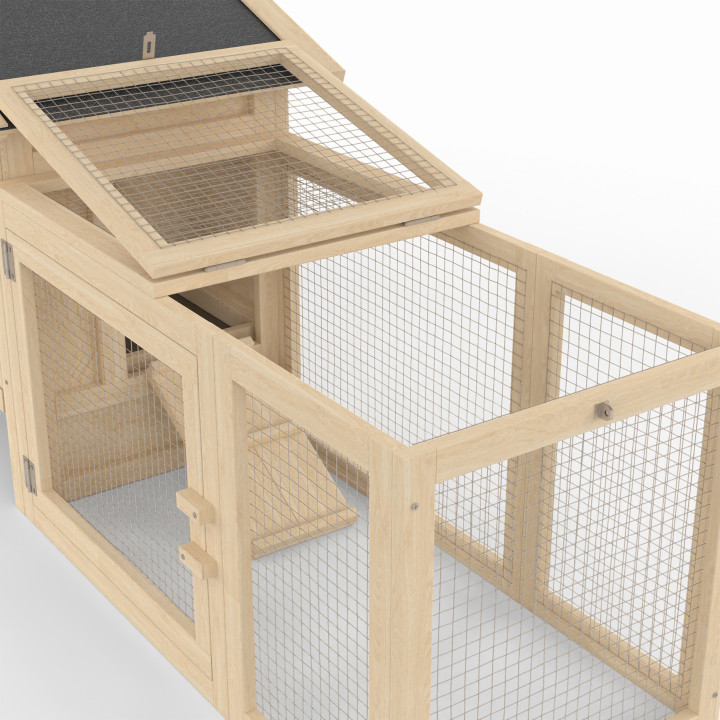 Gallinero para 2 gallinas con corral y caja nido de madera sobre pilotes