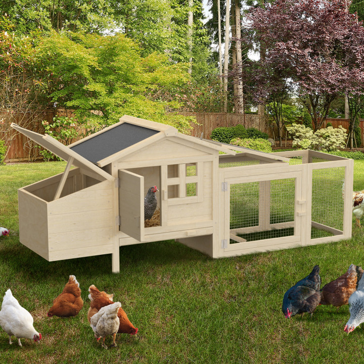 Gallinero para 2 gallinas con corral y caja nido de madera sobre pilotes