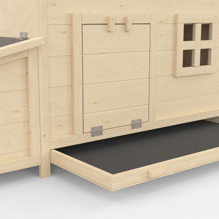 Hühnerstall 6 Hühner mit Eierablage aus Holz Flachdach und auf Stelzen