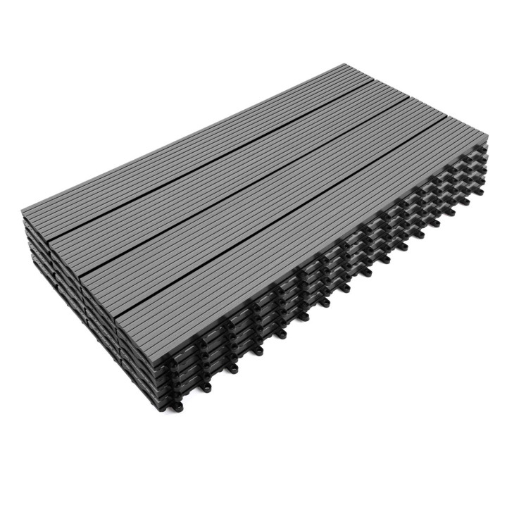 Set opklikbare rechthoekige buitentegels in grijs houtcomposiet 60x30cm - WODHY | ID Market