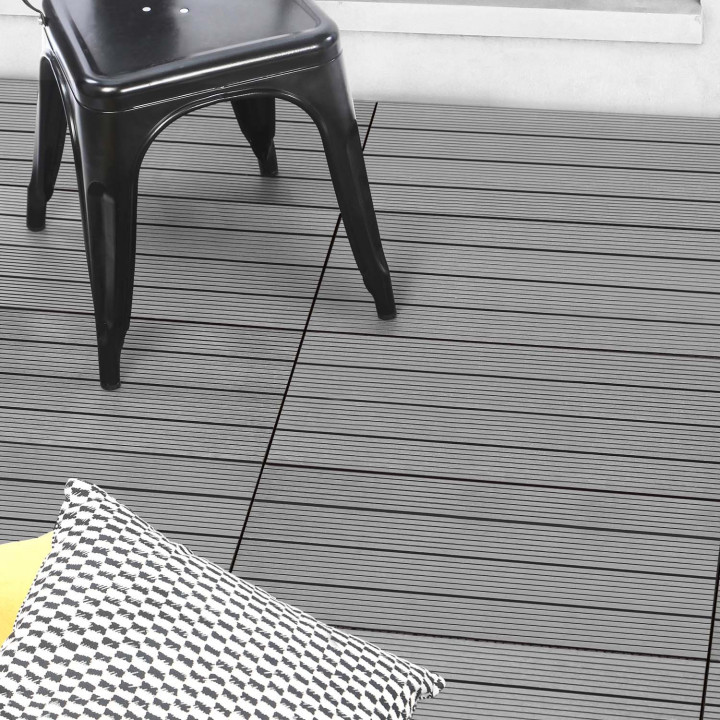 Lot de 5 dalles de terrasse rectangulaire WODHY clipsables bois composite gris