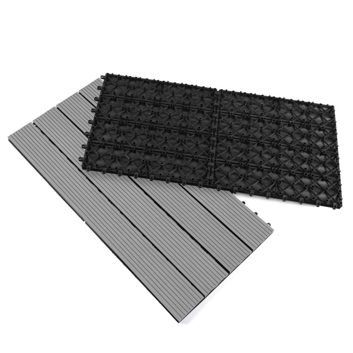 Lot de dalles extérieures rectangulaires clipsables bois composite gris  60x30cm - WODHY | ID Market
