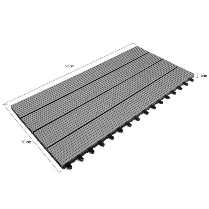 Lot de dalles extérieures rectangulaires clipsables bois composite gris  60x30cm - WODHY | ID Market