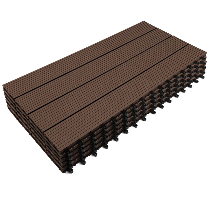 Lot de dalles extérieures rectangulaires clipsables bois composite taupe  60x30cm - WODHY | ID Market