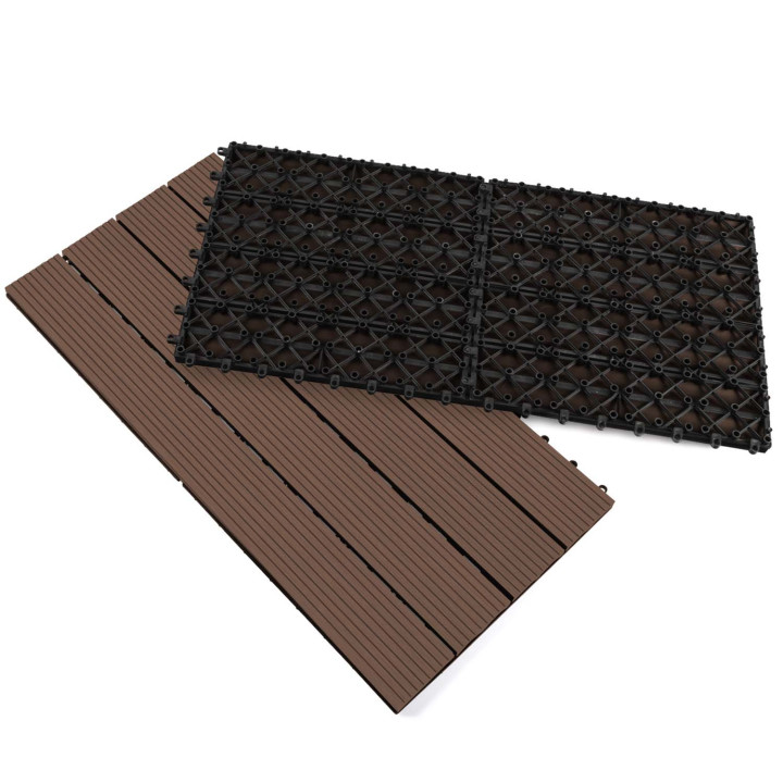 Lot de dalles extérieures rectangulaires clipsables bois composite taupe  60x30cm - WODHY | ID Market