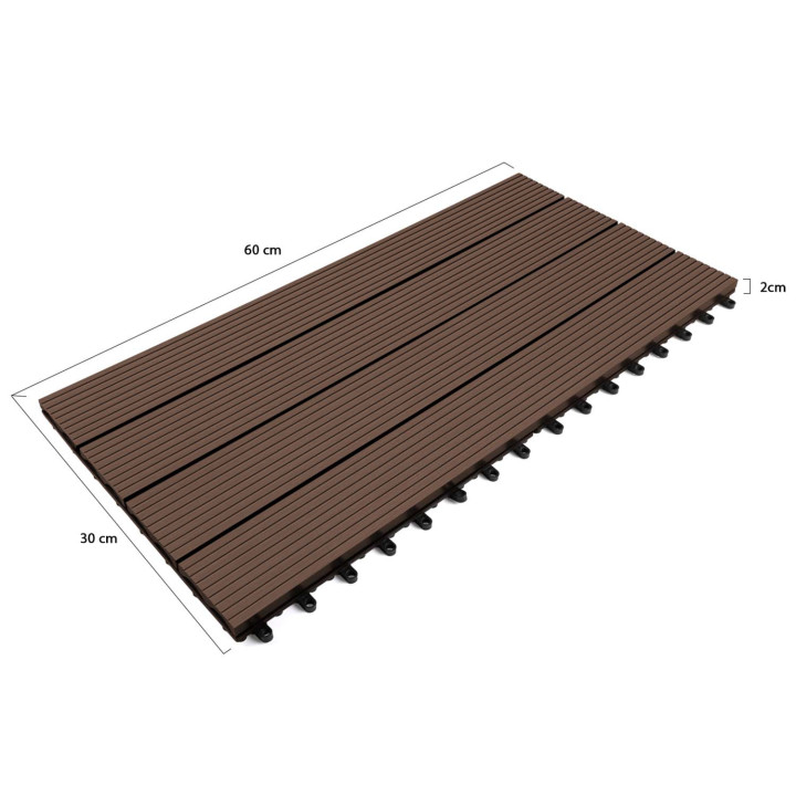 Lot de dalles extérieures rectangulaires clipsables bois composite taupe  60x30cm - WODHY | ID Market