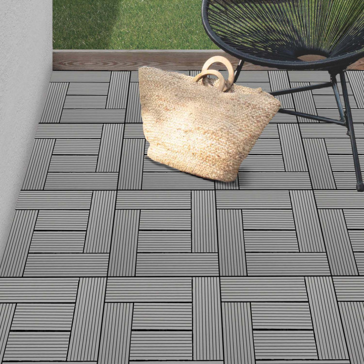 Lote de azulejos de mosaico al aire libre con clip compuesto de madera gris 30x30cm - WODHY | ID Market