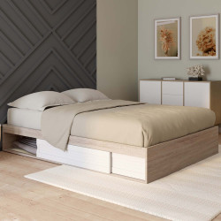 Bedframe 140x190 cm met opbergvakken, wit & hout | ID Market