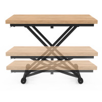 Cuisine Multifonction Table Basse Extensible IDMarket Urbana - Relevable En Table à Manger - Plateau Hêtre/Pieds Blancs Table Salon