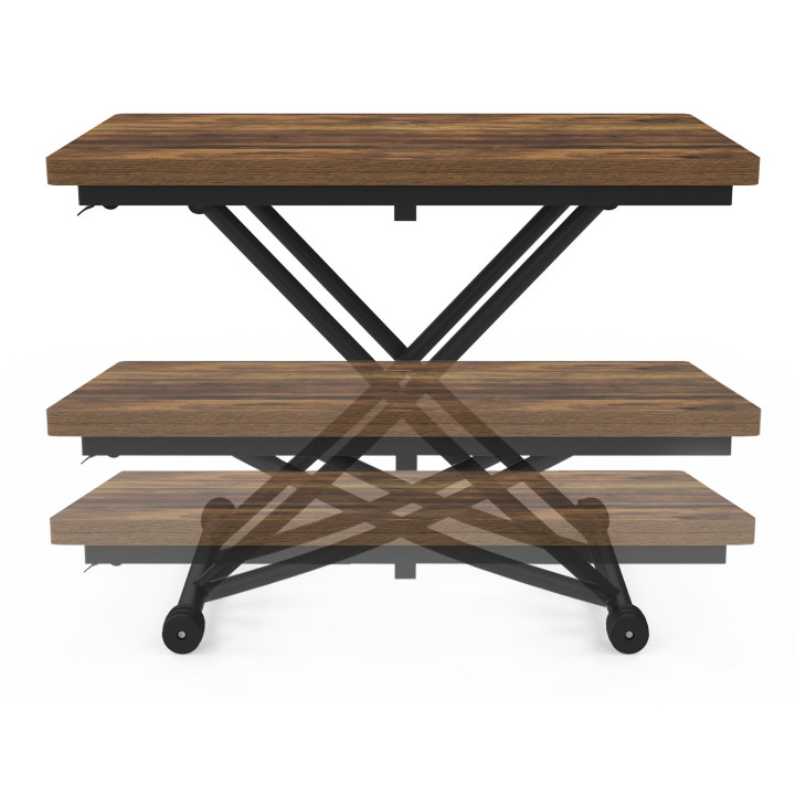 Tilbare industriële salontafel in donker hout met verouderd en zwart effect - URBANA | ID Market