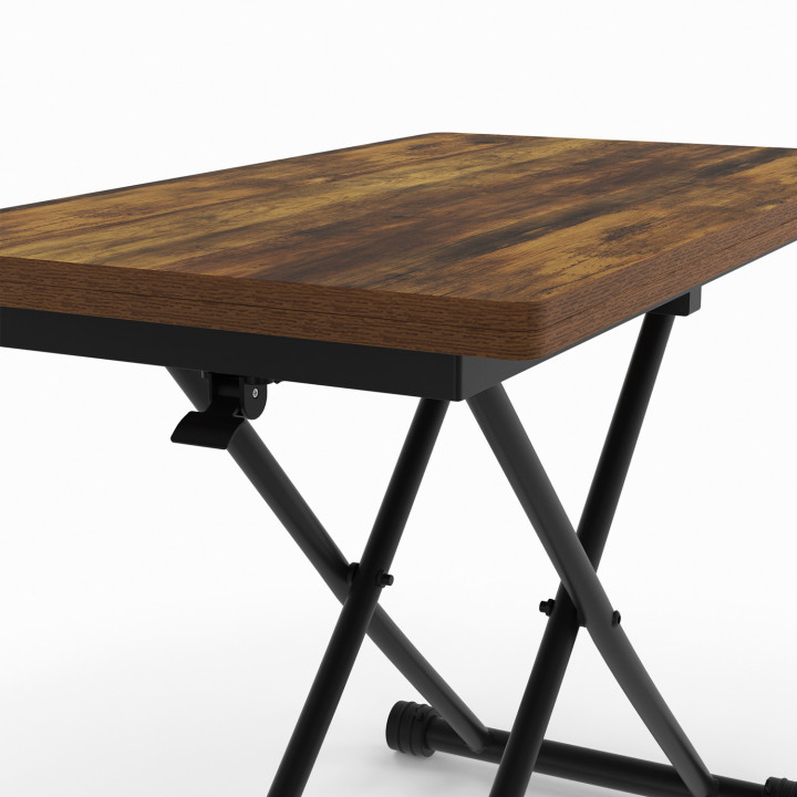 Tilbare industriële salontafel in donker hout met verouderd en zwart effect - URBANA | ID Market