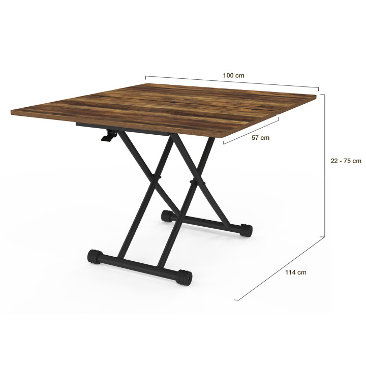 Tilbare industriële salontafel in donker hout met verouderd en zwart effect - URBANA | ID Market