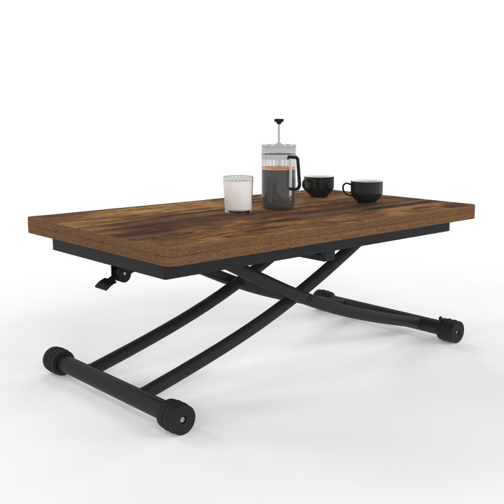 Tilbare industriële salontafel in donker hout met verouderd en zwart effect - URBANA | ID Market