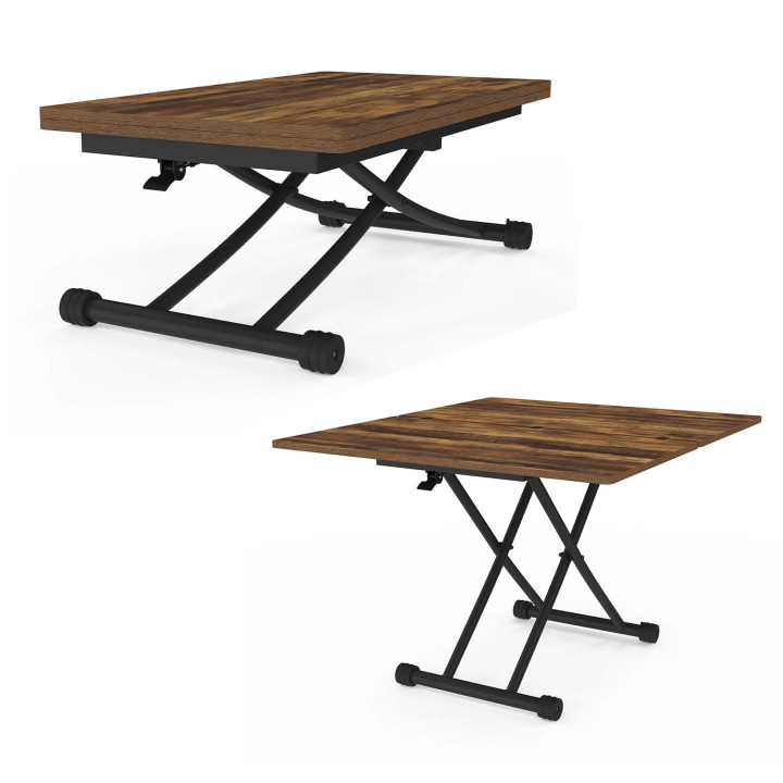 Tilbare industriële salontafel in donker hout met verouderd en zwart effect - URBANA | ID Market