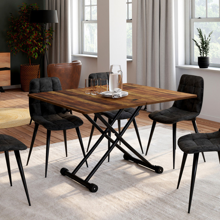 Tilbare industriële salontafel in donker hout met verouderd en zwart effect - URBANA | ID Market