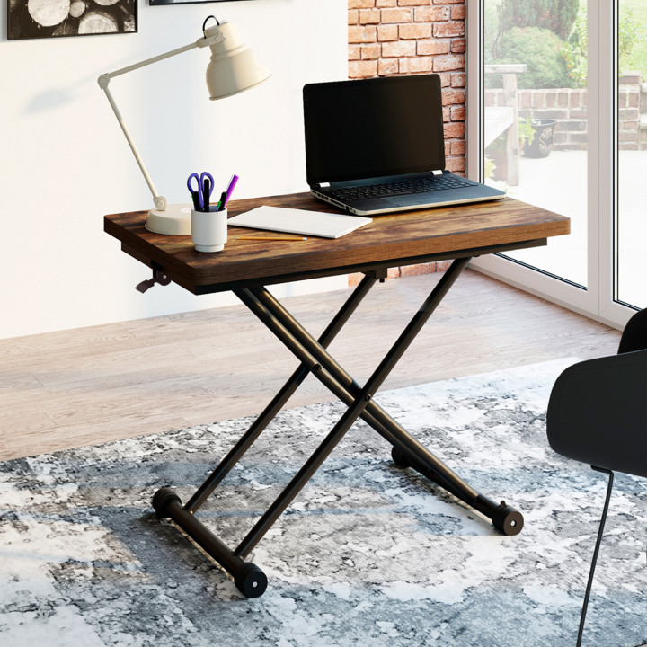 Tilbare industriële salontafel in donker hout met verouderd en zwart effect - URBANA | ID Market