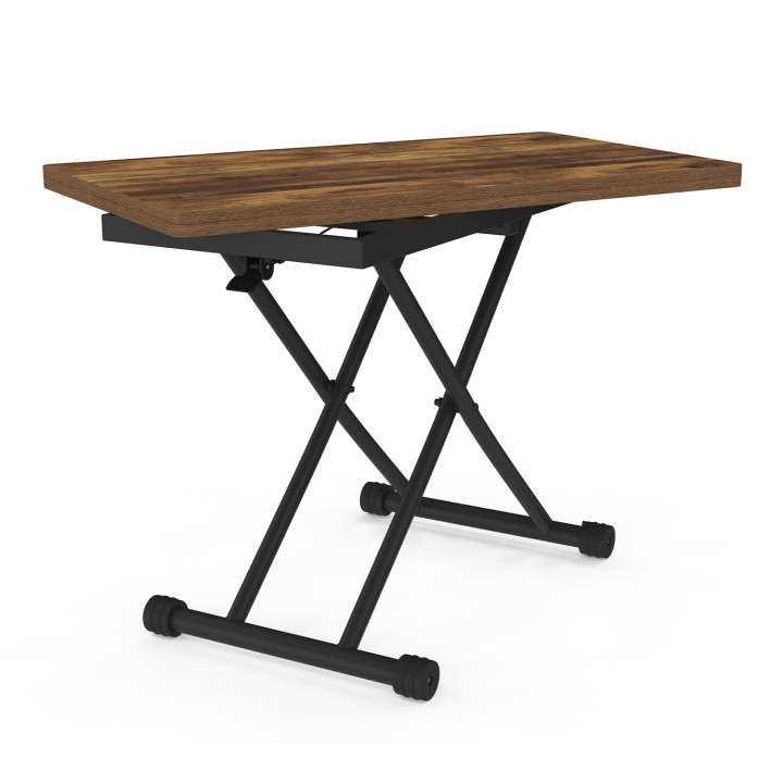 Tilbare industriële salontafel in donker hout met verouderd en zwart effect - URBANA | ID Market