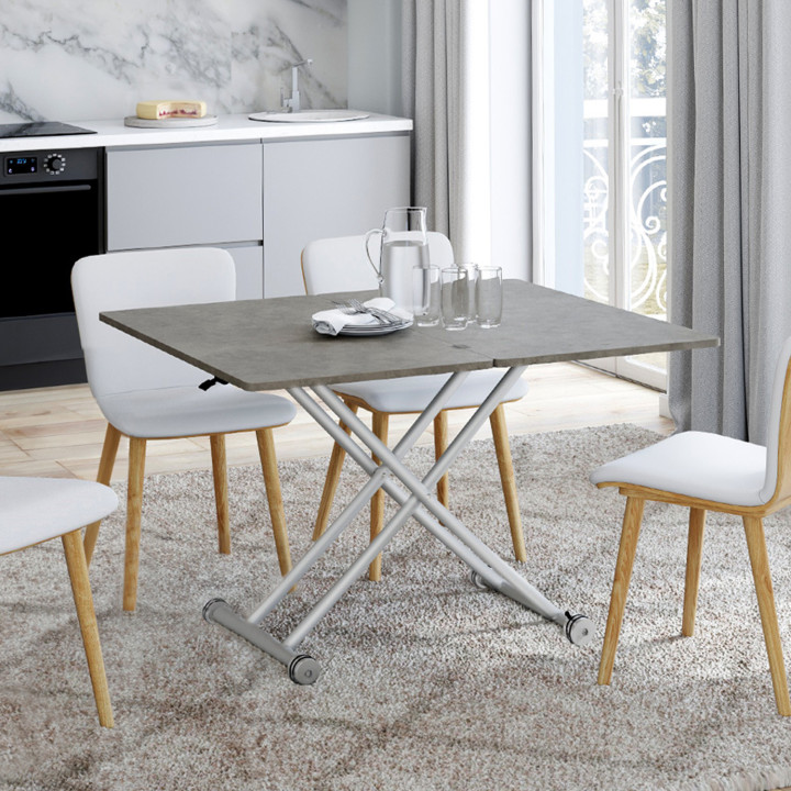 Couchtisch, der zum Esstisch hochklappbar ist Tischplatte mit Betoneffekt - URBANA | ID Market