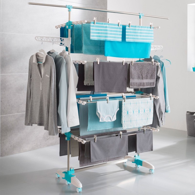 Séchoir à linge 4 niveaux réglables barre télescopique