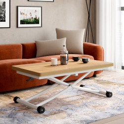 Table basse relevable extensible en table à manger bois façon hêtre et blanc - URBANA | ID Market