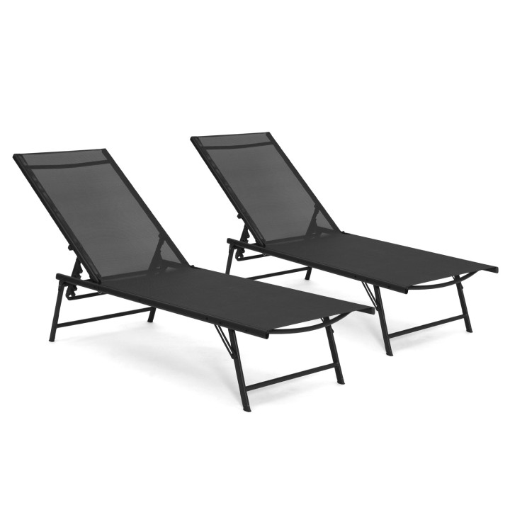 Liggende tuinstoelen van zwart canvas en staal - KAILUA | ID Market