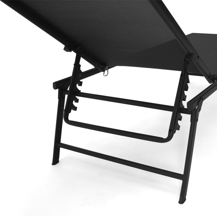 Liggende tuinstoelen van zwart canvas en staal - KAILUA | ID Market