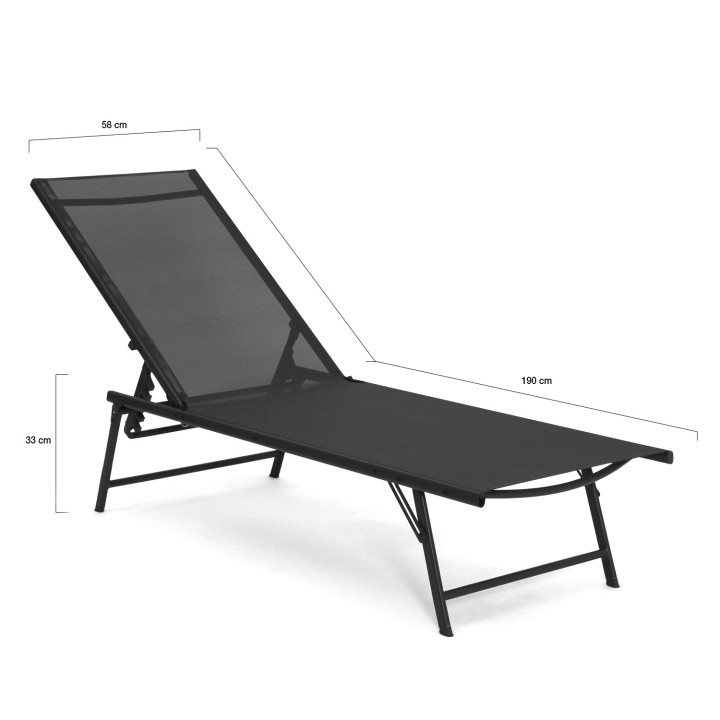 Liggende tuinstoelen van zwart canvas en staal - KAILUA | ID Market